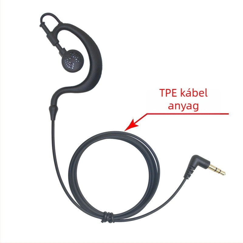 Fülbe akasztós vezetékes headset mikrofonnal — 3,5 mm csatlakozó, frekvenciasáv 20–20000 Hz, 32 Ω impedancia, 360° forgatás