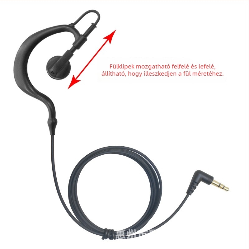 Fülbe akasztós vezetékes headset mikrofonnal — 3,5 mm csatlakozó, frekvenciasáv 20–20000 Hz, 32 Ω impedancia, 360° forgatás