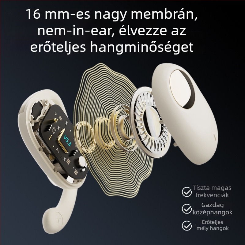 Cyboris vezeték nélküli Bluetooth fülhorgos fejhallgató, nyílt fülű hangátvitel, sporthoz, 10 m hatótáv, IPX5, BT 5.3, 8+ órás üzemidő