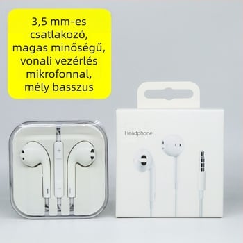 Vezetékes fülhallgató, 3,5 mm csatlakozóval, mikrofon és távirányító, kompatibilis iOS-szal