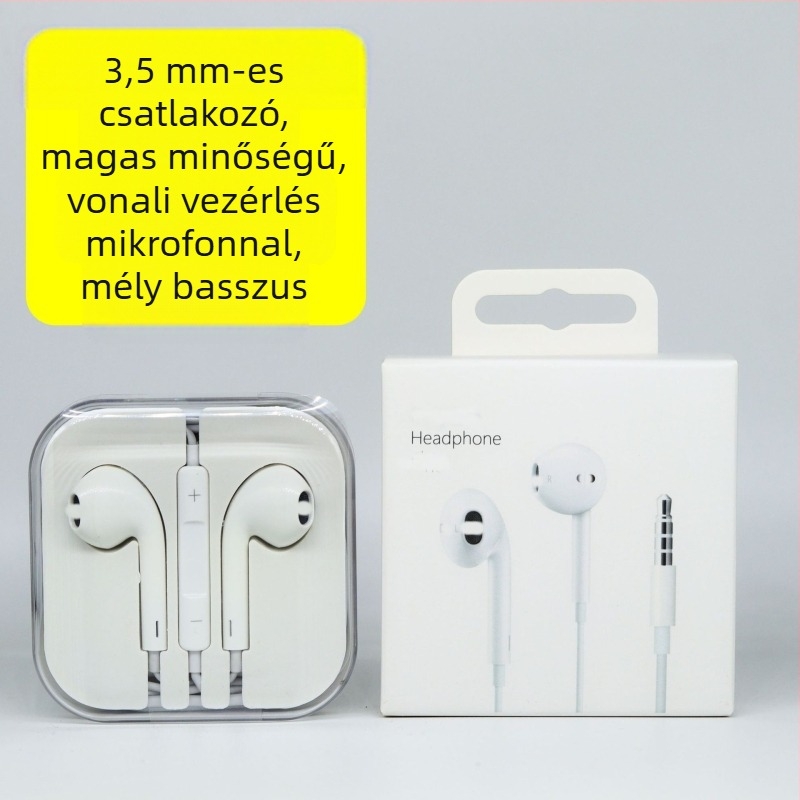 Vezetékes fülhallgató, 3,5 mm csatlakozóval, mikrofon és távirányító, kompatibilis iOS-szal