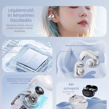 Fülhallgató Bluetooth klipsz designnal és Spatial Audio, CVC kettős mikrofonos hívásokhoz, Bluetooth 5.3, IPX4, 4–8 órás üzemidő