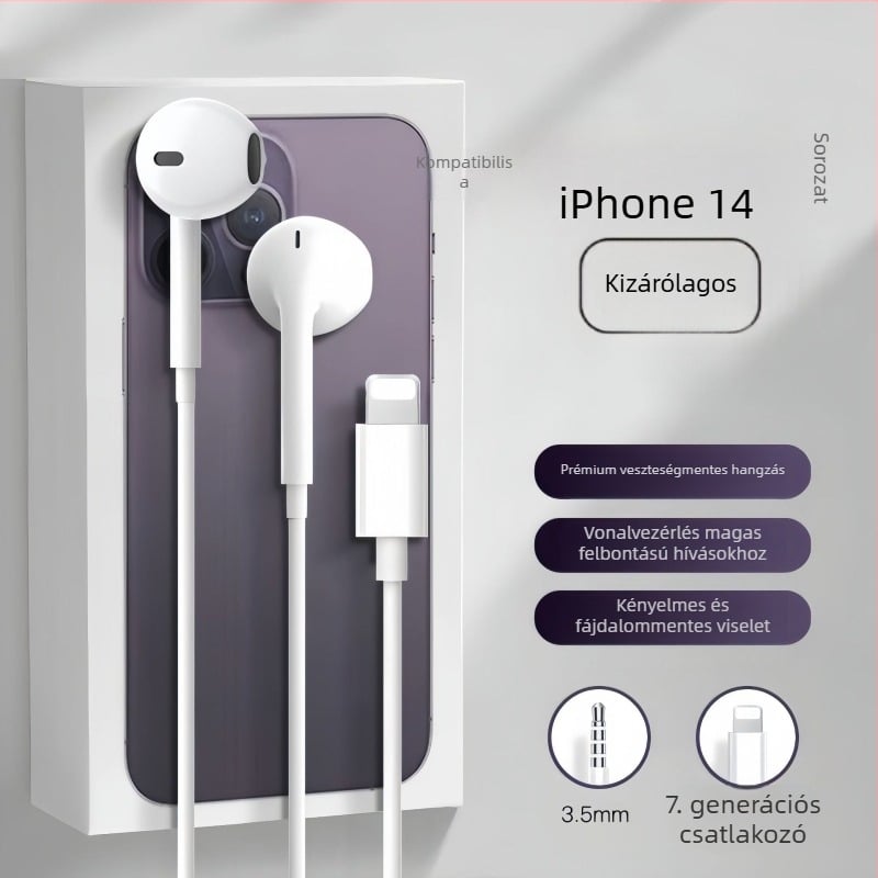 Vezetékes, fülbe illő fejhallgató 3.5 mm L-alakú dugóval, beépített mikrofon, 1.2 m kábel, 14 mm meghajtó, iPhone készülékekhez