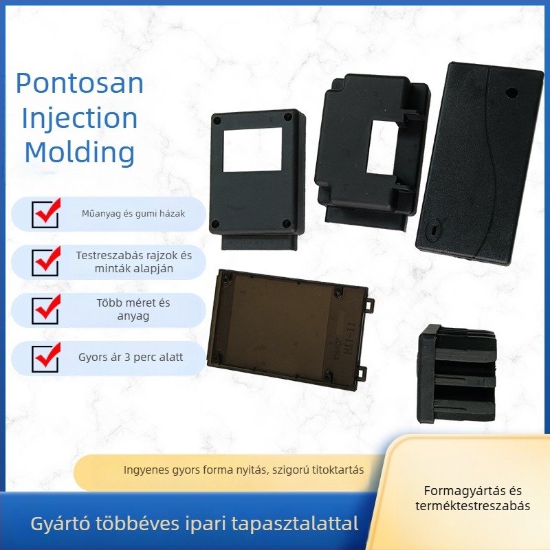Műanyag burkolat, ABS/PP/PE anyagból, injekciós öntéssel gyártott elektronikus termék-ház, 20 injekciós géppel.