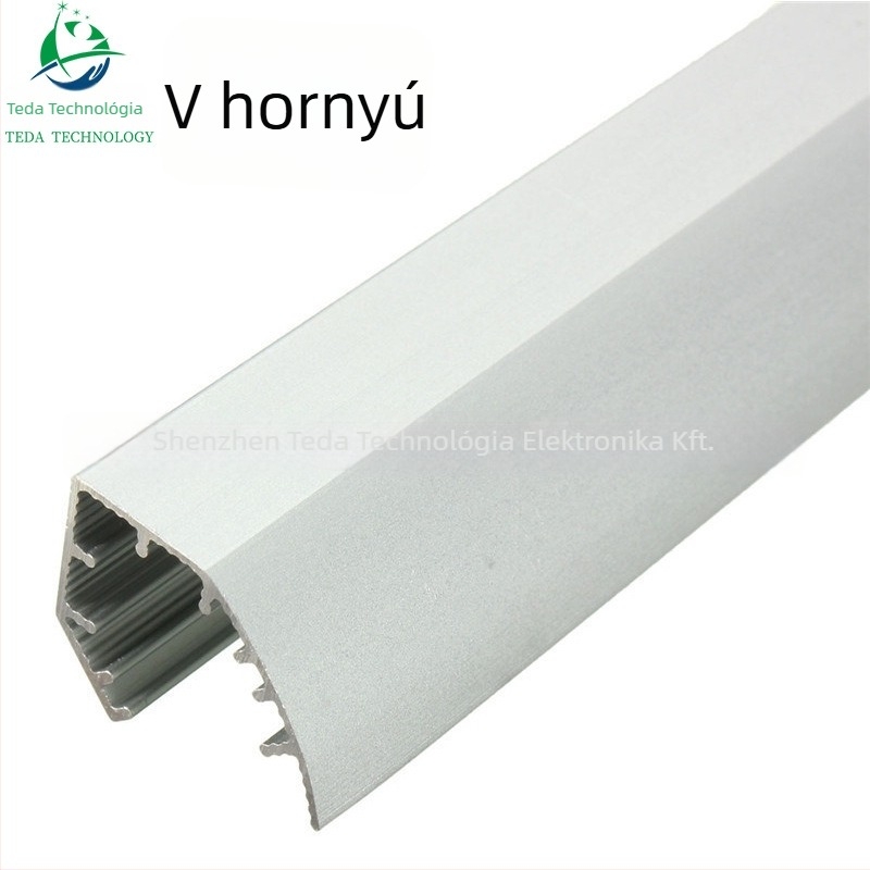 LED fénycsík ház V-alakú alumíniumcsatornával; anyag: alumínium; kompatibilis SMD patch-szel; feldolgozási technológia: igen