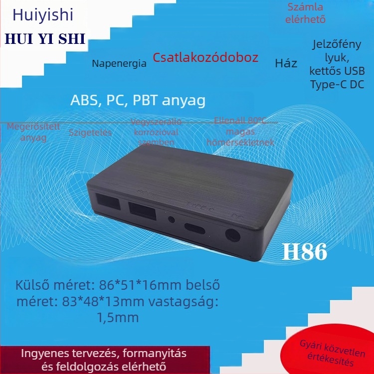 Napelemes összecsukható power bank kettős USB és DC-vel, Ty-C csatlakozó dobozban, műanyag ház, 86×51 mm, kültéri hordozható