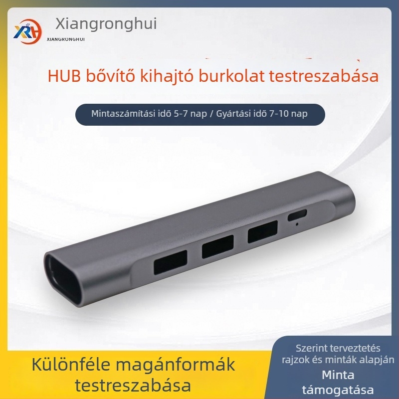 Alumínium ötvözet HUB dokkoló állomás burkolat – Type-C/USB háromportos hub, OEM elérhető
