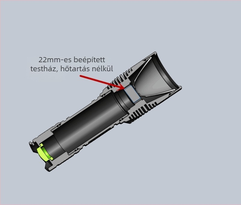 XHP35/50/70 LED zseblámpa ház DIY-hoz – Modell C8.2, Alumíniumötvözet, Burkolat, oxidált felület, Összeszereléshez, Kompatibilis 18650/26650