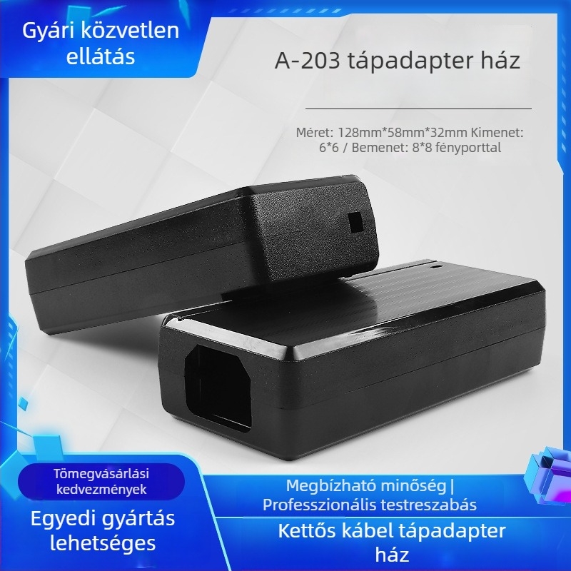 Laptop tápegység ház, asztali kivitel, kettős kimenet, műanyag, csattantó rögzítés, 24W/48W