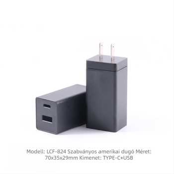 LCF-824 PD65W GaN töltőház, fix lábakkal, USB műanyag burkolat
