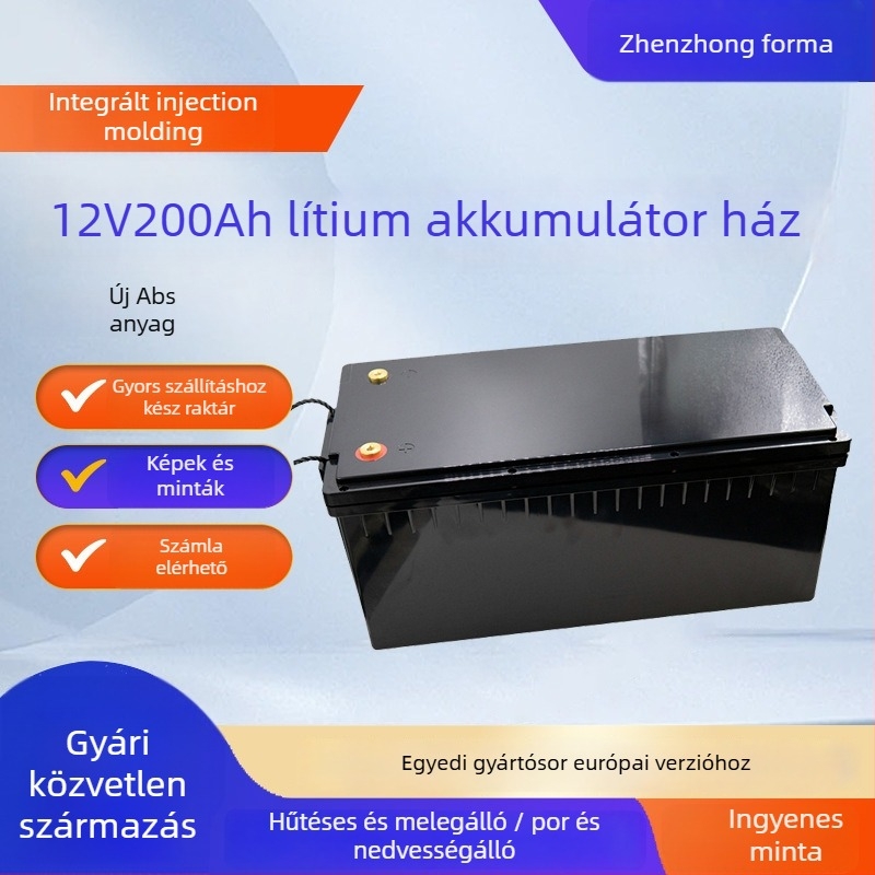 Lítium-ion akkumulátor ház, ABS anyag, 12V 200Ah, csavaros típus, szétszerelhető javításhoz