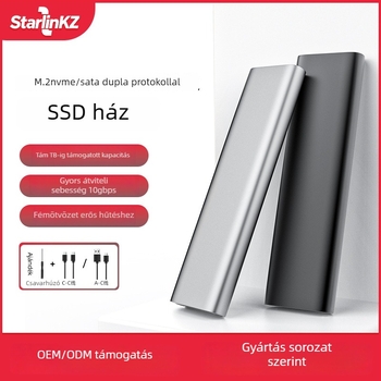 M.2 NVMe NGFF USB-C külső SSD tok, támogatja NVMe és NGFF protokollokat, alumíniumötvözet, 8TB, USB 3.2 Gen2