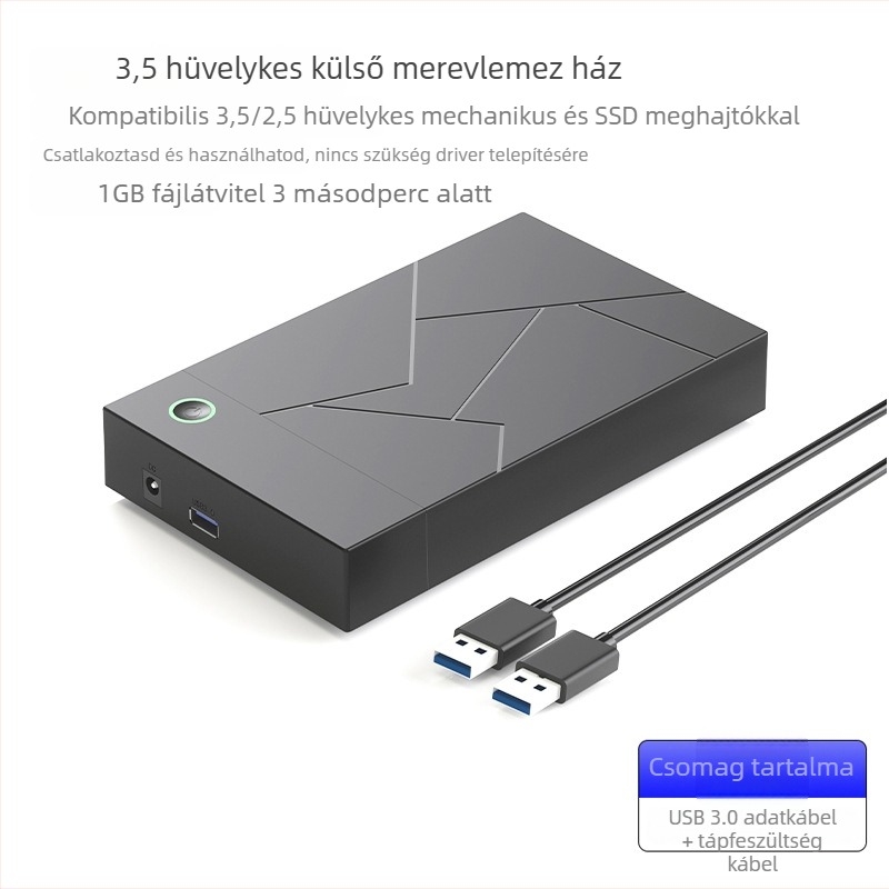 Külső SATA HDD/SSD tok USB 3.0/3.1, ABS anyag, akár 18 TB, 5 Gbps átviteli sebesség