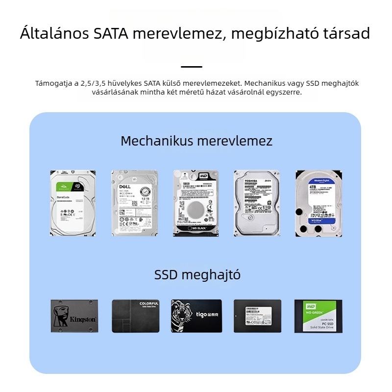 Külső SATA HDD/SSD tok USB 3.0/3.1, ABS anyag, akár 18 TB, 5 Gbps átviteli sebesség