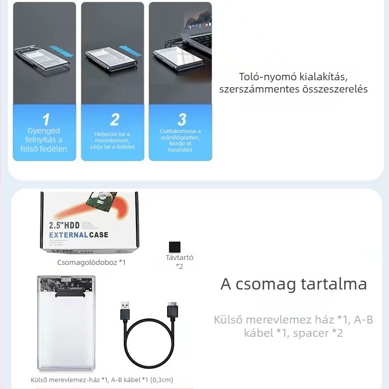 USB 3.0 átlátszó külső merevlemez-ház SATA HDD/SSD-hez