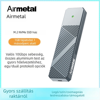 M.2 SSD külső ház NVMe/SATA kettős protokollal, USB 3.2 Type-C, alumíniumötvözet burkolat, akár 4 TB