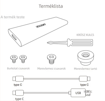 M.2 NVMe SSD ház USB 3.1 Gen2 Type-C PCIe, akár 2 TB-ig, 9 Gbps, alumínium ötvözet