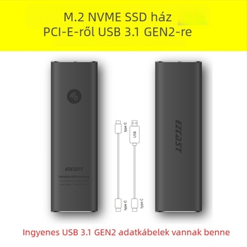 M.2 NVMe SSD ház USB 3.1 Gen2 Type-C PCIe, akár 2 TB-ig, 9 Gbps, alumínium ötvözet