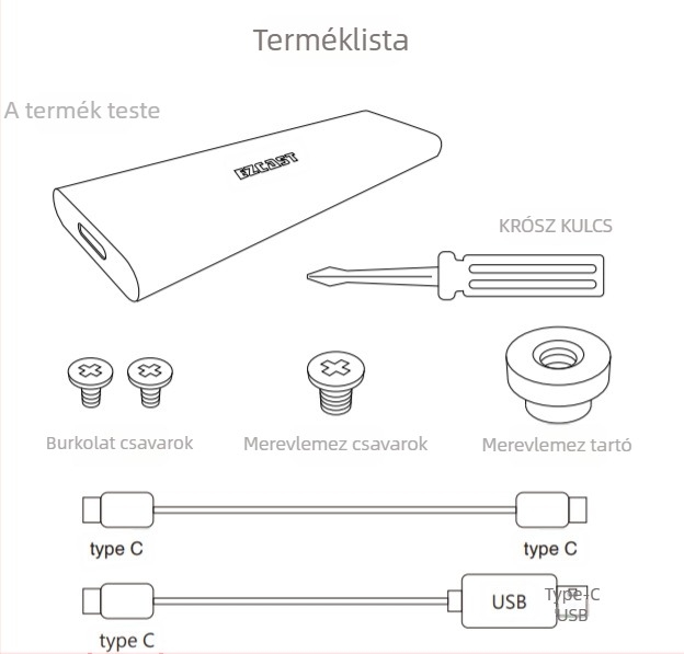M.2 NVMe SSD ház USB 3.1 Gen2 Type-C PCIe, akár 2 TB-ig, 9 Gbps, alumínium ötvözet