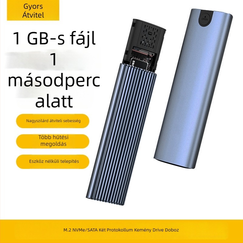 M.2 külső SSD kettős protokollal, USB 3.1 Type-C, alumíniumötvözetes hőelvezetés, 2 TB