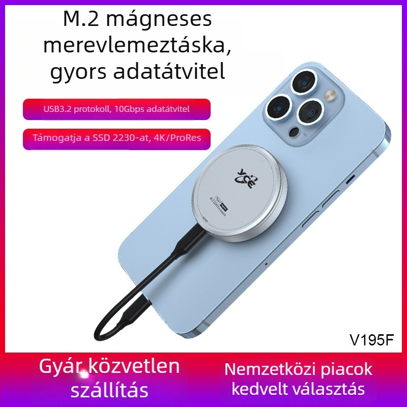 M.2 NVMe külső tok mágneses rögzítéssel, 2230/2242 SSD-hez, USB-C 10Gbps