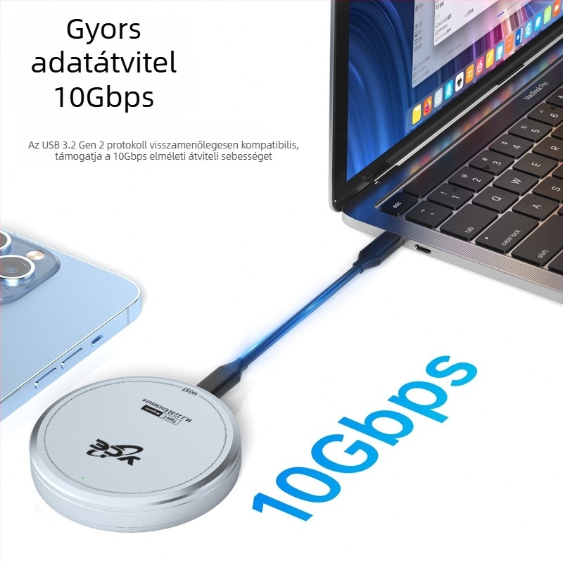 M.2 NVMe külső tok mágneses rögzítéssel, 2230/2242 SSD-hez, USB-C 10Gbps
