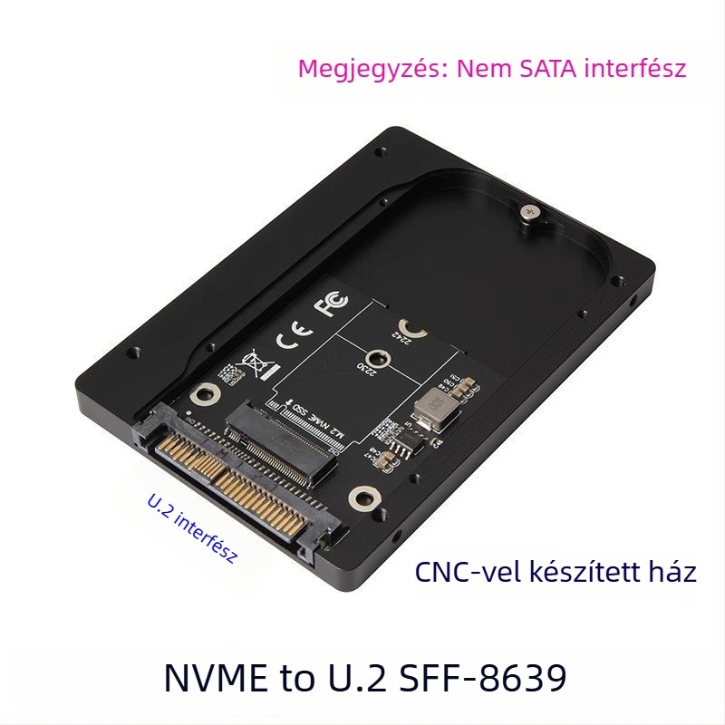 M.2–tól U.2-ig PCIe 3.0 NVMe adapterkártya – M-key, SFF-8639, CNC felületű alumínium ház U.2 SSD-hez