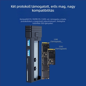 M.2 SSD tok USB-C 3.2 hubbal, PCIe NVMe/SATA támogatás, alumíniumötvözet ház, kettős meghajtó támogatás