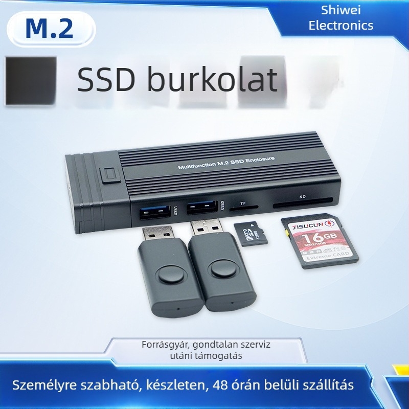 M.2 SSD tok USB-C 3.2 hubbal, PCIe NVMe/SATA támogatás, alumíniumötvözet ház, kettős meghajtó támogatás