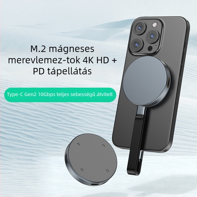 M2 mágneses merevlemez tok, 10Gbps interfész, HDMI 4K képernyő-tükrözés, alumínium-szilikon felépítés, 4TB kapacitás