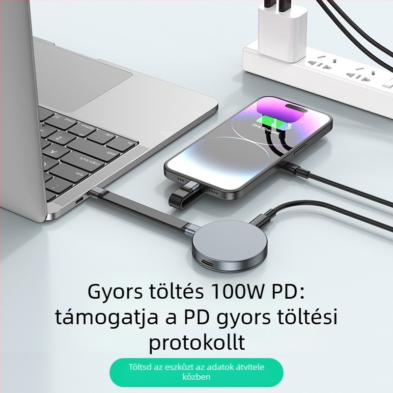 M2 mágneses merevlemez tok, 10Gbps interfész, HDMI 4K képernyő-tükrözés, alumínium-szilikon felépítés, 4TB kapacitás