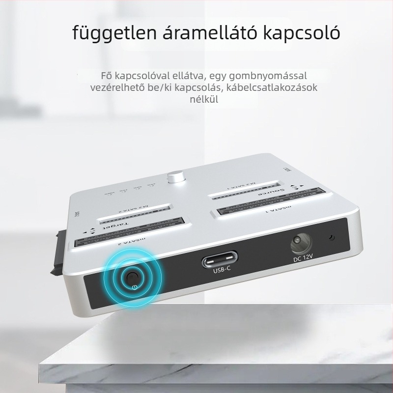 Kétrekeszes merevlemez-klónozó dokk, támogatja az mSATA/M.2/SATA, 6 Gbps, alumínium ötvözet, OEM