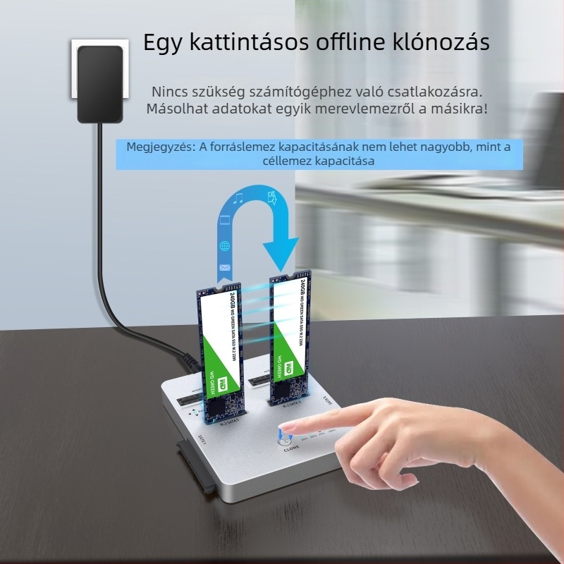 Kétrekeszes merevlemez-klónozó dokk, támogatja az mSATA/M.2/SATA, 6 Gbps, alumínium ötvözet, OEM