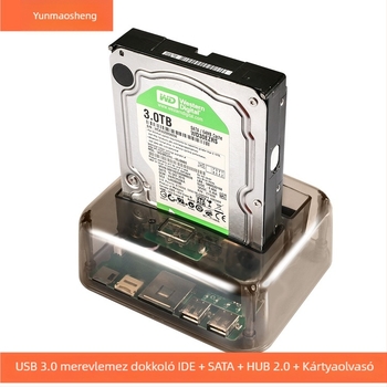 USB 3.0 kettős merevlemez-tok, SATA 2.5/3.5 támogatás, műanyag ház, modell 0-963, OEM, 2020-as megjelenés