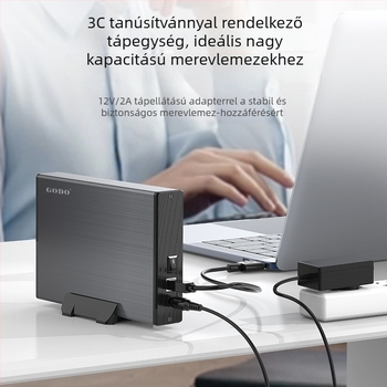 GODO USB 3.0 fém külső merevlemez tok, 3,5 hüvelyk, modell GD35612, OEM gyártás, kapacitás 16T
