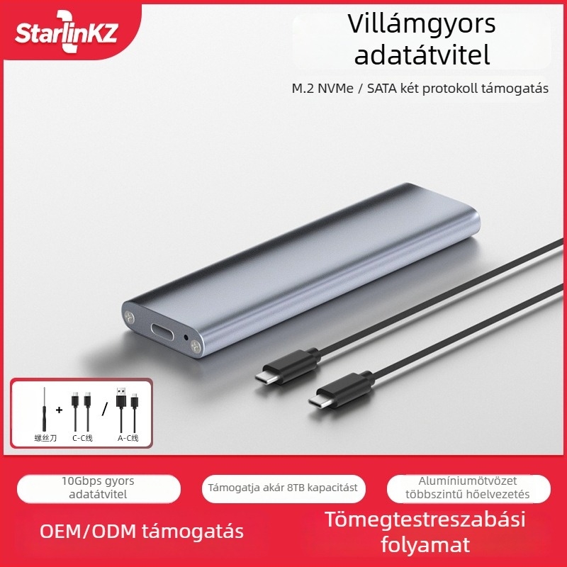 M.2 NVMe SSD tok – alumínium ötvözet, USB 3.2 Gen2, 10 Gbps, akár 8 TB-ig, NGFF/NVMe protokoll
