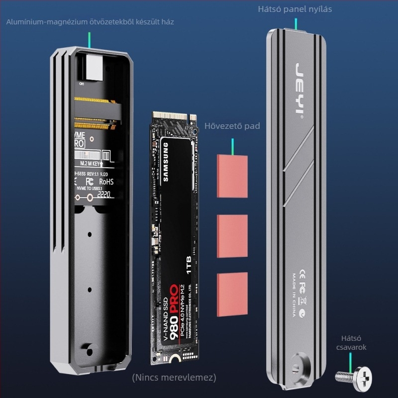 JEYI i9 Seal Gen 2 M.2 NVMe SSD tok, USB 4.0 10Gbps, Alumínium ötvözet, 2TB-ig támogatja