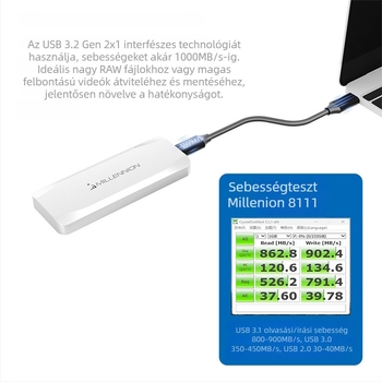 Külső NVMe PCIe SSD ház 4TB USB 3.2 10Gbps alumínium ötvözet 8111A