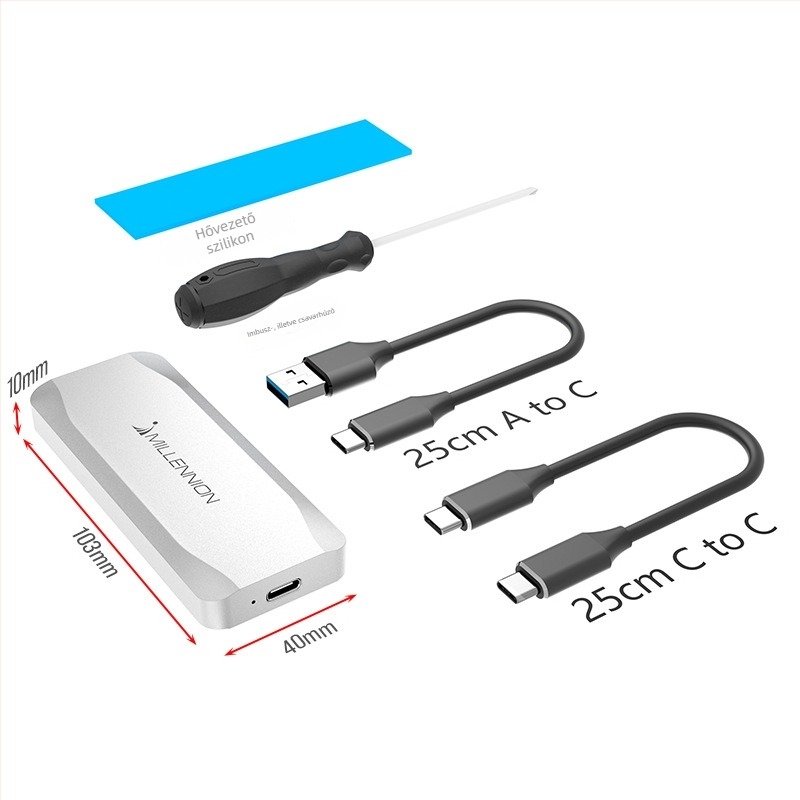 Külső NVMe PCIe SSD ház 4TB USB 3.2 10Gbps alumínium ötvözet 8111A
