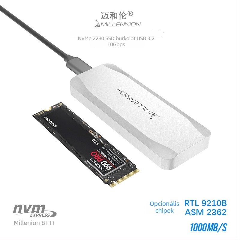 Külső NVMe PCIe SSD ház 4TB USB 3.2 10Gbps alumínium ötvözet 8111A