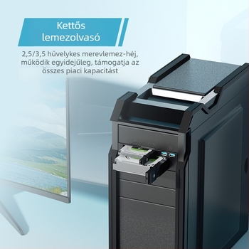 MR-6203 Kettős tálcás HDD/SSD váz USB-vel, támogatja a 2.5/3.5-inch meghajtókat, SATA 6Gbps, akár 10TB-ig, fém + mérnöki műanyag