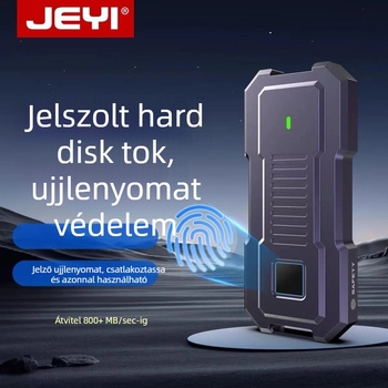 Jeyi ujjlenyomat-alapú titkosított M.2 NVMe SSD külső ház USB-C-vel, 4 TB-ig támogatás, 10 Gbps átviteli sebesség