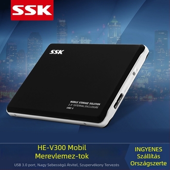 SSK V300 USB 3.0 SATA külső HDD/SSD-ház, akár 2 TB-ig, mattfém burkolat, OEM, 1 év garancia