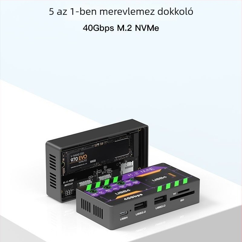 USB4 40 Gbps dokkolóállomás külső HDD-hez - Thunderbolt 3/4 kompatibilis, alumíniumötvözet, támogatás 4 TB-ig, hatékony ventilátoros hűtés