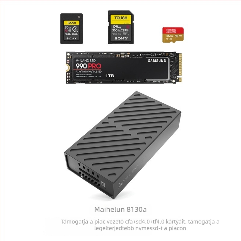 Maihelun 8130A 3-in-1 merevlemez-tok CF/SD olvasóval, USB 3.2 10Gbps, alumínium ház, légáramatos hűtés, 4TB támogatás