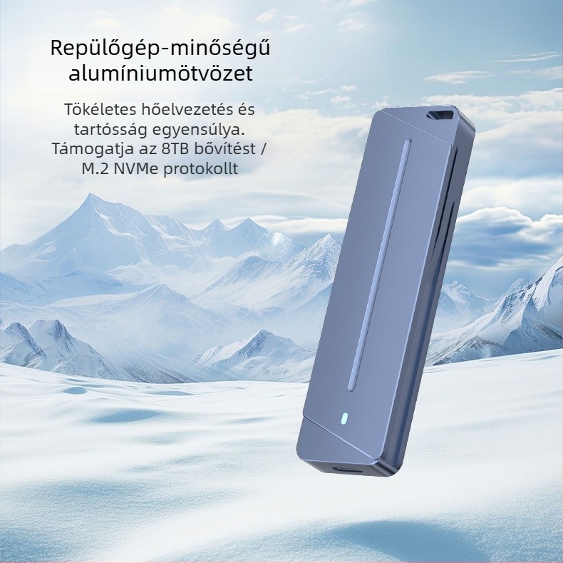 Kétprotokolos SSD-ház G/NVMe/NGFF • alumínium ötvözet • támogatja akár 8 TB • átviteli sebesség 10 Gbps • modell Dem041