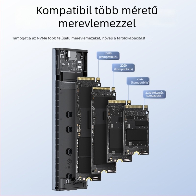 M.2 SSD ház kettős NVMe/NGFF protokollal, alumíniumötvözet burkolat, USB-C 10Gbps, 4TB kapacitás, OEM feldolgozás