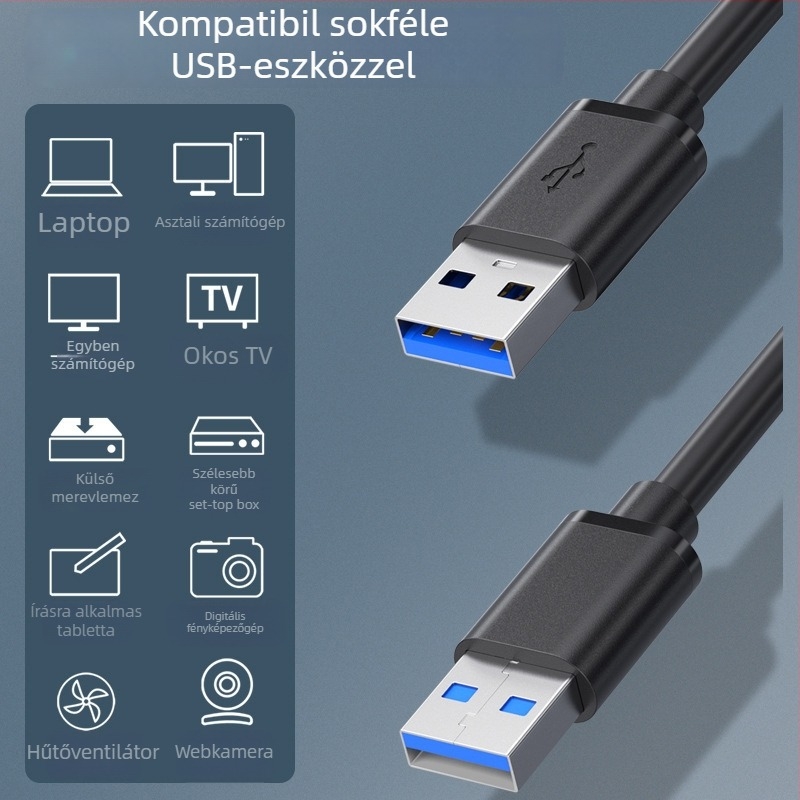 Yfd USB 3.0 A–A adatkábel, férfi–férfi, 0,6 m / 1,7 m / 3,5 m, ónnal bevont réz vezetők, injekciós öntvénycsatlakozók