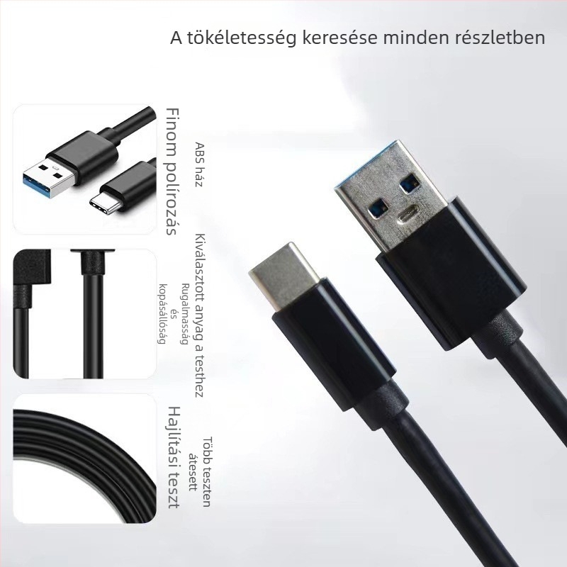 USB-C adatkábél gyors töltéshez, USB-C interfész, 10 Gbps átviteli sebesség, max 3A, PVC kialakítás, egyetlen csatlakozó