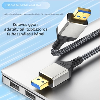 USB 3.0 férfi–férfi kábel, kettős fej, 1 m hosszú, réz vezető, aranyozott csatlakozók, alumínium ötvözet hálós burkolat